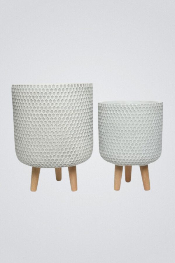 Conjunto de 2 Vasos Brancos com Padrão de Favos de Mel em Fibra - Decoração Moderna